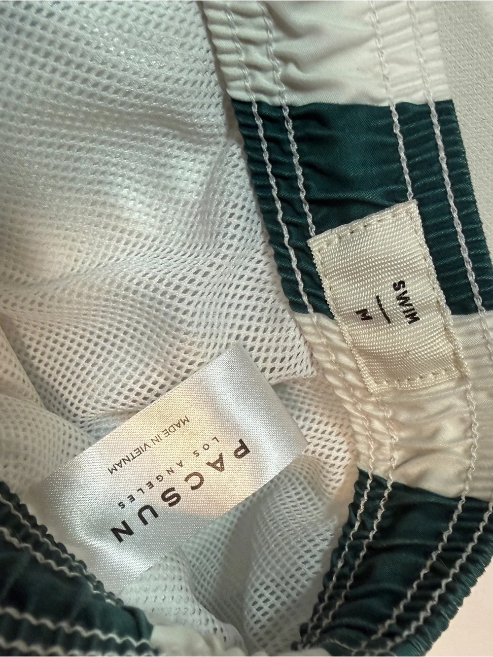 Green and White Vertical Stripe Swim Shorts
